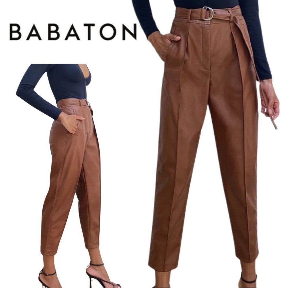 Babaton, Aritzia, High-waisted Belted Vegan Leather Pants, Brown